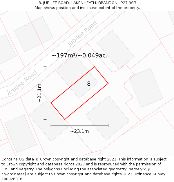 8, JUBILEE ROAD, LAKENHEATH, BRANDON, IP27 9SB: Plot and title map