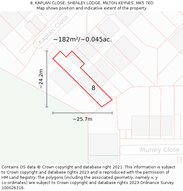 8, KAPLAN CLOSE, SHENLEY LODGE, MILTON KEYNES, MK5 7ED: Plot and title map