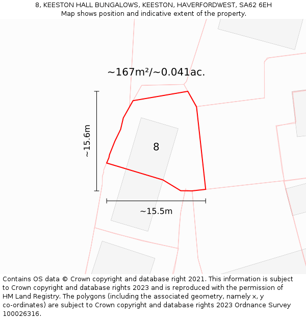 8, KEESTON HALL BUNGALOWS, KEESTON, HAVERFORDWEST, SA62 6EH: Plot and title map