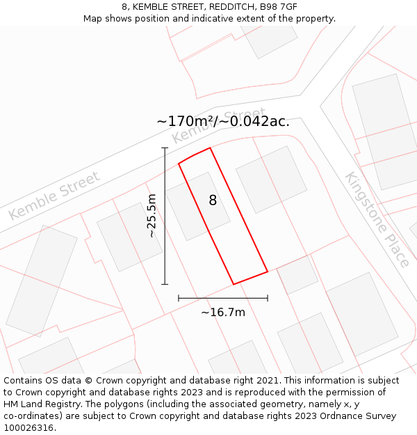 8, KEMBLE STREET, REDDITCH, B98 7GF: Plot and title map