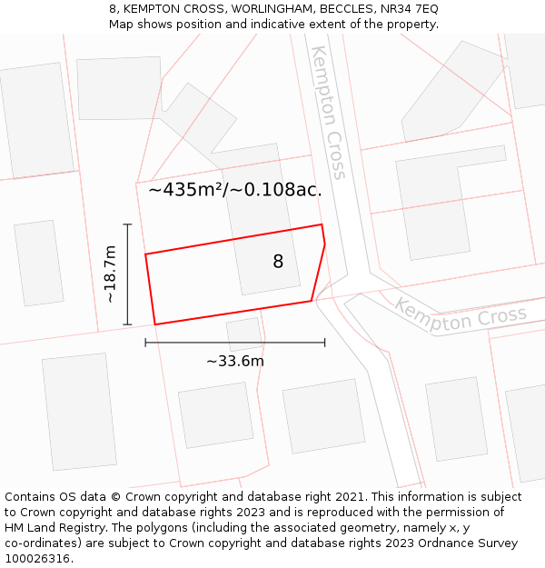 8, KEMPTON CROSS, WORLINGHAM, BECCLES, NR34 7EQ: Plot and title map