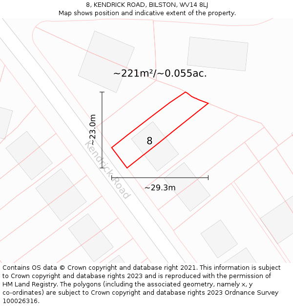 8, KENDRICK ROAD, BILSTON, WV14 8LJ: Plot and title map