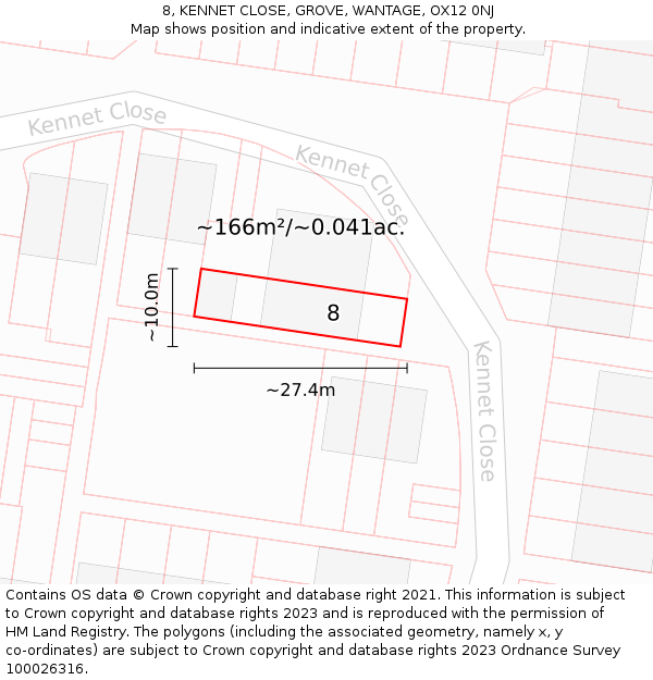 8, KENNET CLOSE, GROVE, WANTAGE, OX12 0NJ: Plot and title map