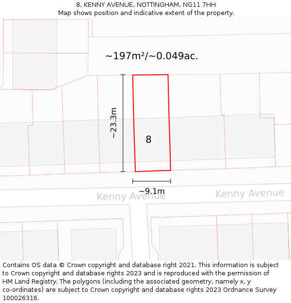 8, KENNY AVENUE, NOTTINGHAM, NG11 7HH: Plot and title map