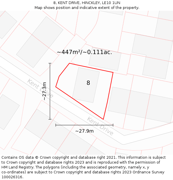 8, KENT DRIVE, HINCKLEY, LE10 1UN: Plot and title map