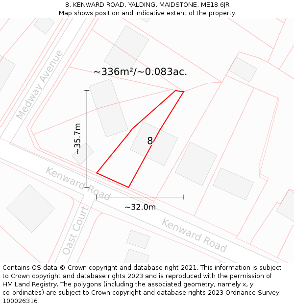 8, KENWARD ROAD, YALDING, MAIDSTONE, ME18 6JR: Plot and title map