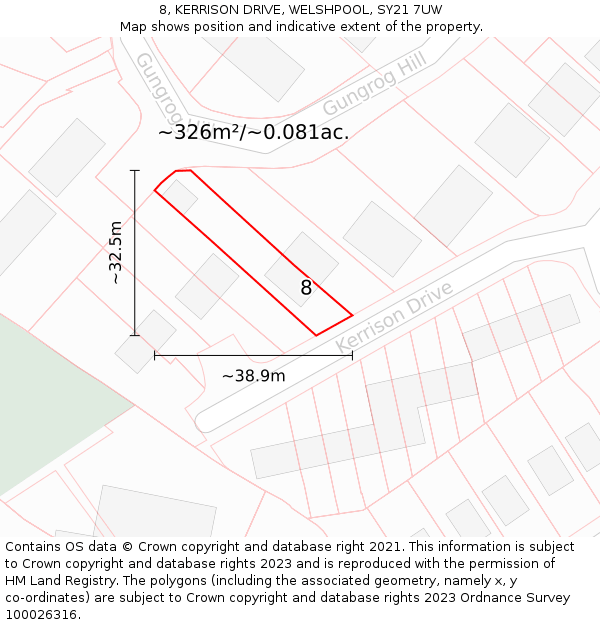 8, KERRISON DRIVE, WELSHPOOL, SY21 7UW: Plot and title map