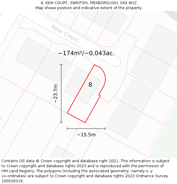8, KEW COURT, SWINTON, MEXBOROUGH, S64 8HZ: Plot and title map