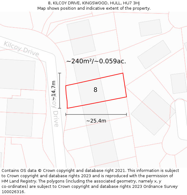 8, KILCOY DRIVE, KINGSWOOD, HULL, HU7 3HJ: Plot and title map