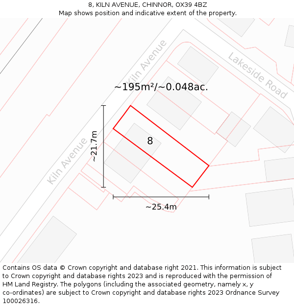 8, KILN AVENUE, CHINNOR, OX39 4BZ: Plot and title map