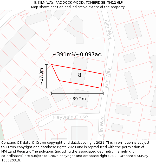 8, KILN WAY, PADDOCK WOOD, TONBRIDGE, TN12 6LF: Plot and title map