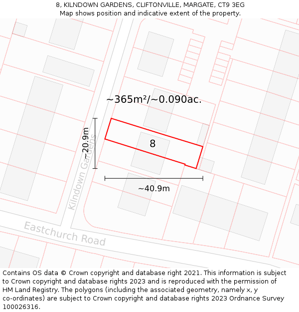 8, KILNDOWN GARDENS, CLIFTONVILLE, MARGATE, CT9 3EG: Plot and title map