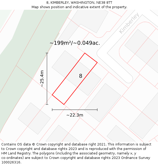 8, KIMBERLEY, WASHINGTON, NE38 8TT: Plot and title map