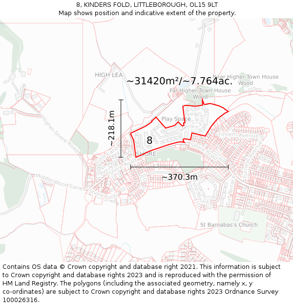8, KINDERS FOLD, LITTLEBOROUGH, OL15 9LT: Plot and title map