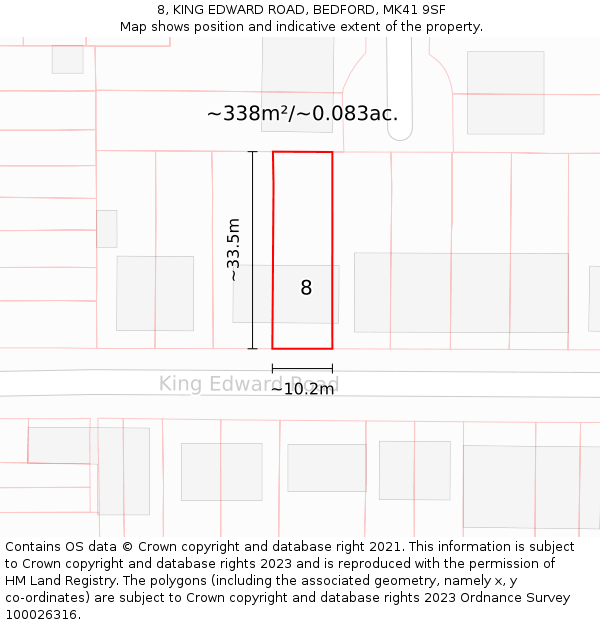 8, KING EDWARD ROAD, BEDFORD, MK41 9SF: Plot and title map