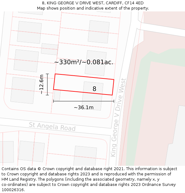 8, KING GEORGE V DRIVE WEST, CARDIFF, CF14 4ED: Plot and title map