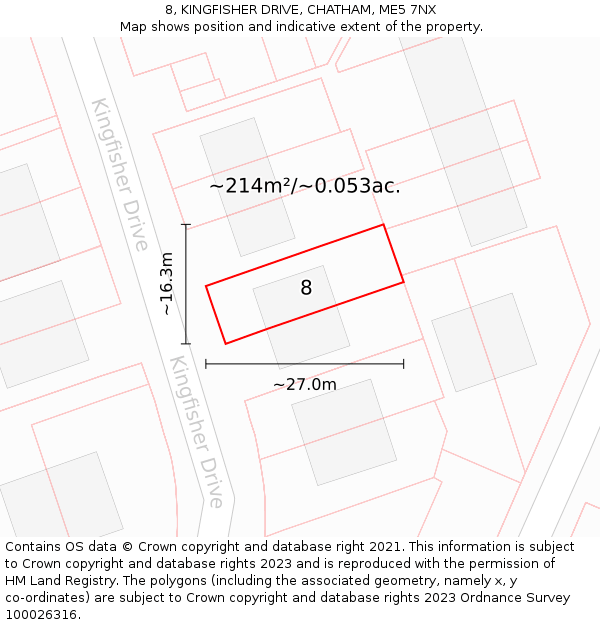 8, KINGFISHER DRIVE, CHATHAM, ME5 7NX: Plot and title map
