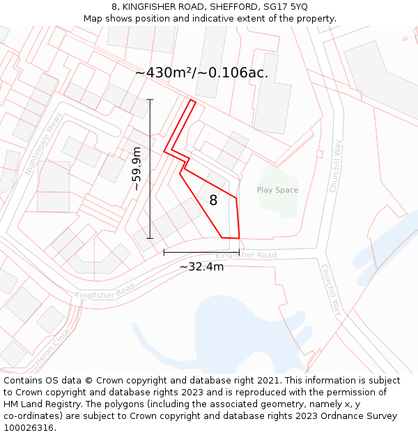 8, KINGFISHER ROAD, SHEFFORD, SG17 5YQ: Plot and title map