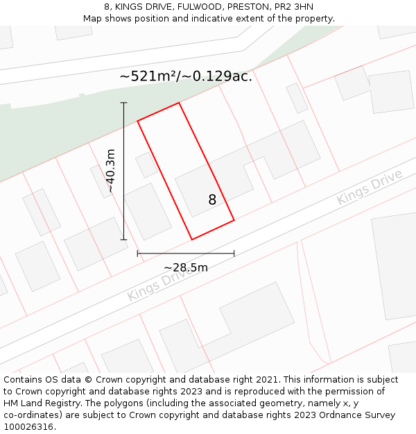 8, KINGS DRIVE, FULWOOD, PRESTON, PR2 3HN: Plot and title map