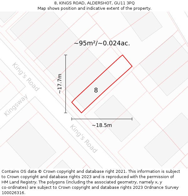 8, KINGS ROAD, ALDERSHOT, GU11 3PQ: Plot and title map