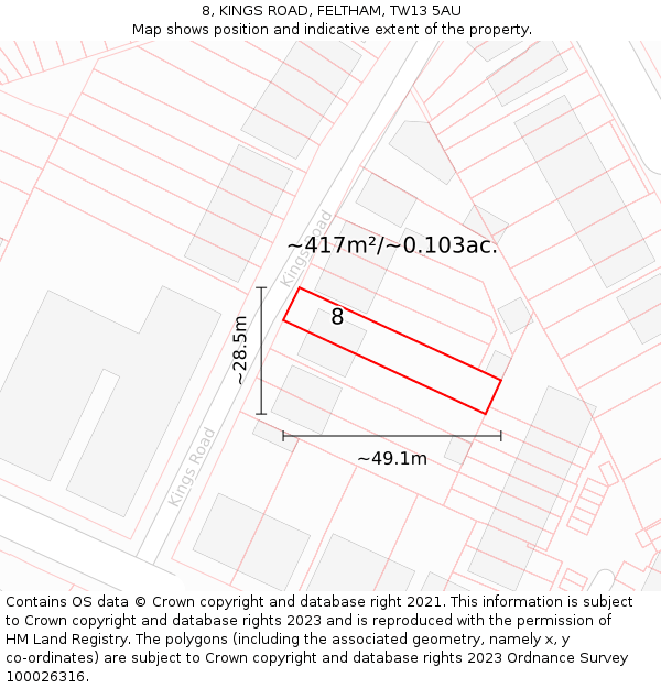 8, KINGS ROAD, FELTHAM, TW13 5AU: Plot and title map