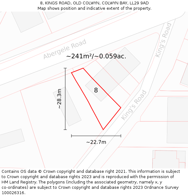 8, KINGS ROAD, OLD COLWYN, COLWYN BAY, LL29 9AD: Plot and title map