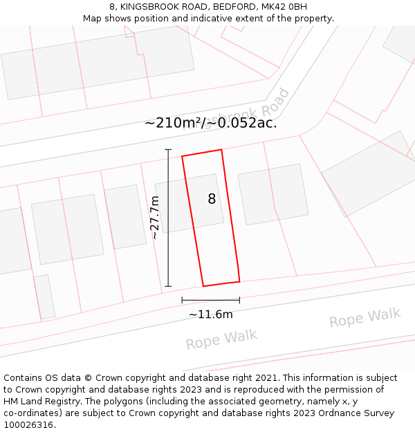 8, KINGSBROOK ROAD, BEDFORD, MK42 0BH: Plot and title map