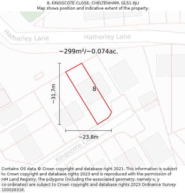 8, KINGSCOTE CLOSE, CHELTENHAM, GL51 6JU: Plot and title map