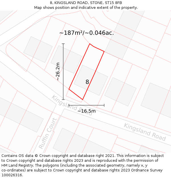 8, KINGSLAND ROAD, STONE, ST15 8FB: Plot and title map