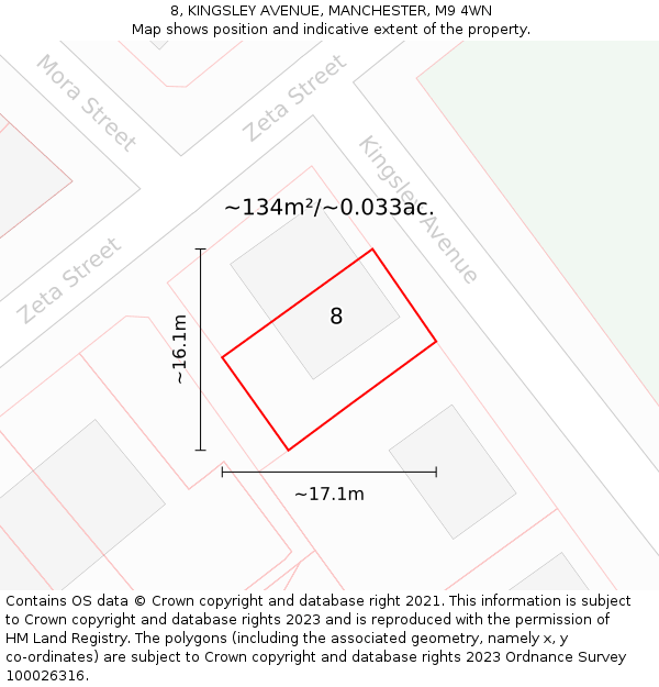 8, KINGSLEY AVENUE, MANCHESTER, M9 4WN: Plot and title map