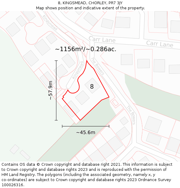 8, KINGSMEAD, CHORLEY, PR7 3JY: Plot and title map