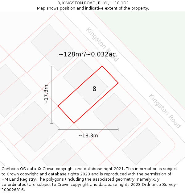 8, KINGSTON ROAD, RHYL, LL18 1DF: Plot and title map