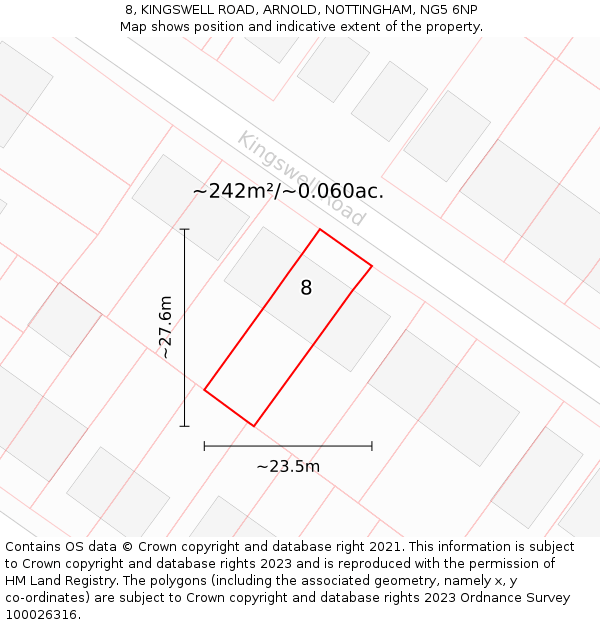 8, KINGSWELL ROAD, ARNOLD, NOTTINGHAM, NG5 6NP: Plot and title map