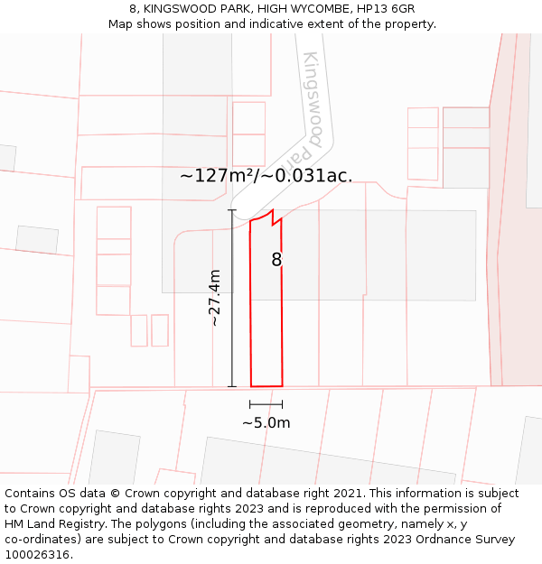 8, KINGSWOOD PARK, HIGH WYCOMBE, HP13 6GR: Plot and title map