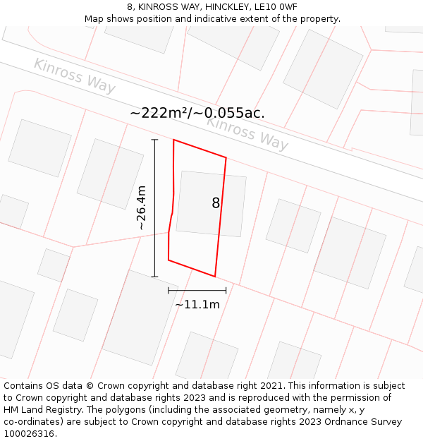 8, KINROSS WAY, HINCKLEY, LE10 0WF: Plot and title map