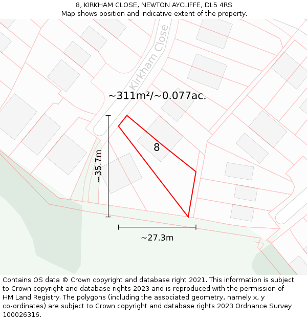 8, KIRKHAM CLOSE, NEWTON AYCLIFFE, DL5 4RS: Plot and title map