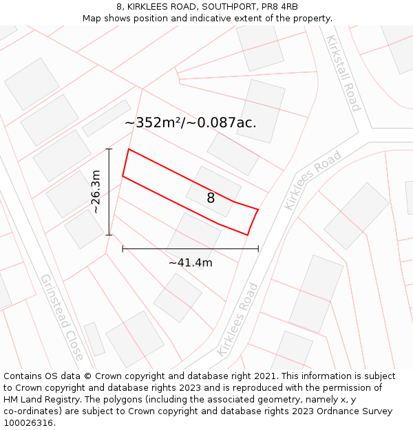 8, KIRKLEES ROAD, SOUTHPORT, PR8 4RB: Plot and title map