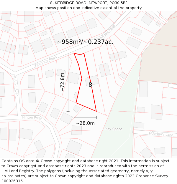 8, KITBRIDGE ROAD, NEWPORT, PO30 5RF: Plot and title map