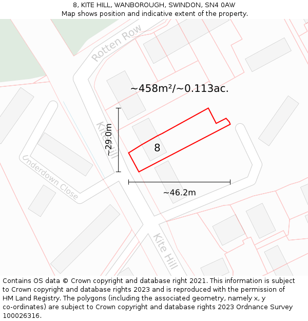 8, KITE HILL, WANBOROUGH, SWINDON, SN4 0AW: Plot and title map