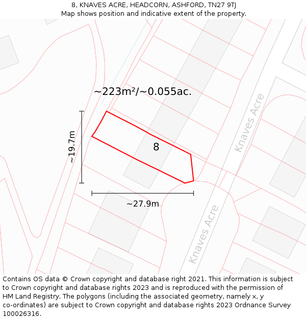 8, KNAVES ACRE, HEADCORN, ASHFORD, TN27 9TJ: Plot and title map