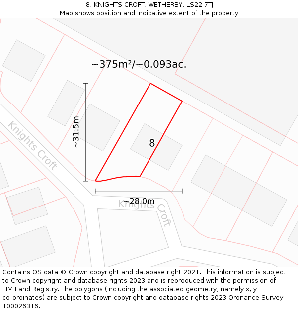 8, KNIGHTS CROFT, WETHERBY, LS22 7TJ: Plot and title map