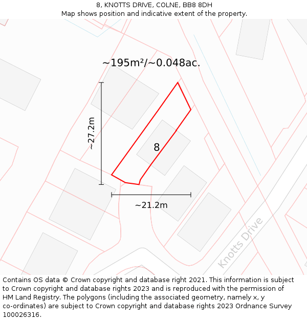 8, KNOTTS DRIVE, COLNE, BB8 8DH: Plot and title map