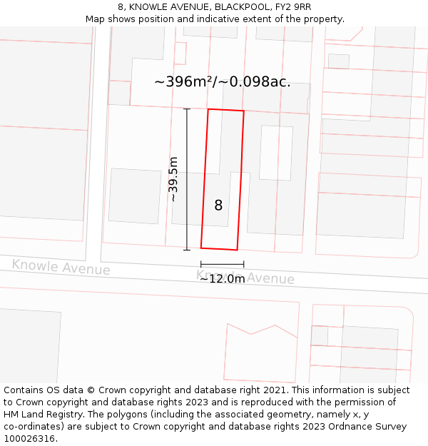 8, KNOWLE AVENUE, BLACKPOOL, FY2 9RR: Plot and title map