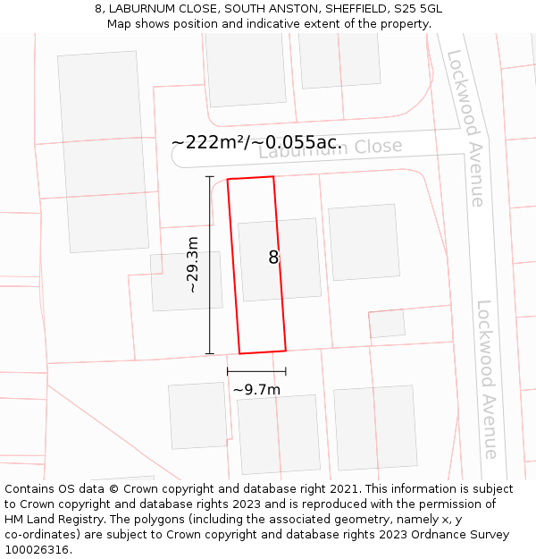 8, LABURNUM CLOSE, SOUTH ANSTON, SHEFFIELD, S25 5GL: Plot and title map