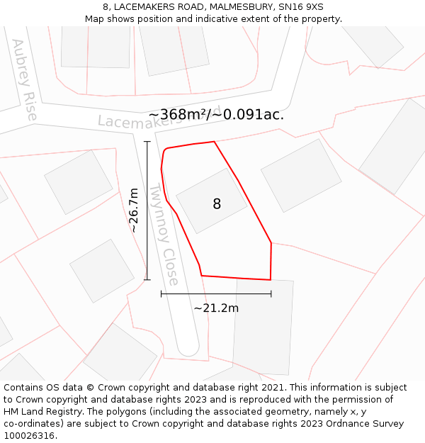 8, LACEMAKERS ROAD, MALMESBURY, SN16 9XS: Plot and title map