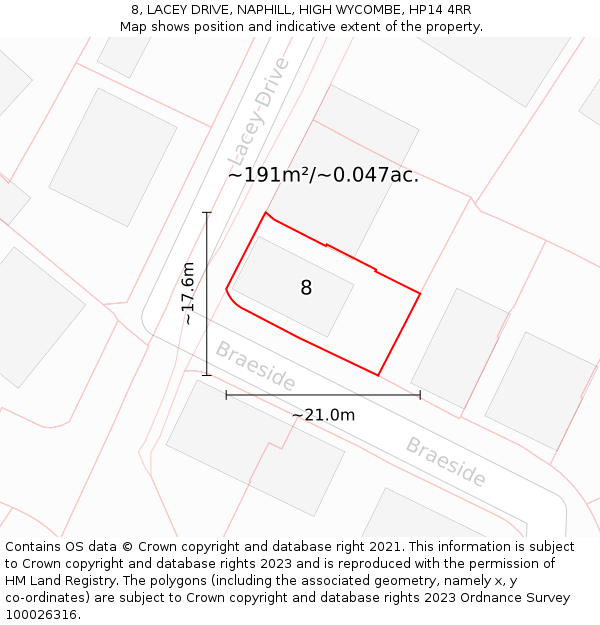 8, LACEY DRIVE, NAPHILL, HIGH WYCOMBE, HP14 4RR: Plot and title map