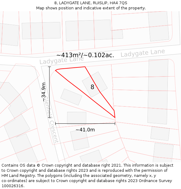 8, LADYGATE LANE, RUISLIP, HA4 7QS: Plot and title map