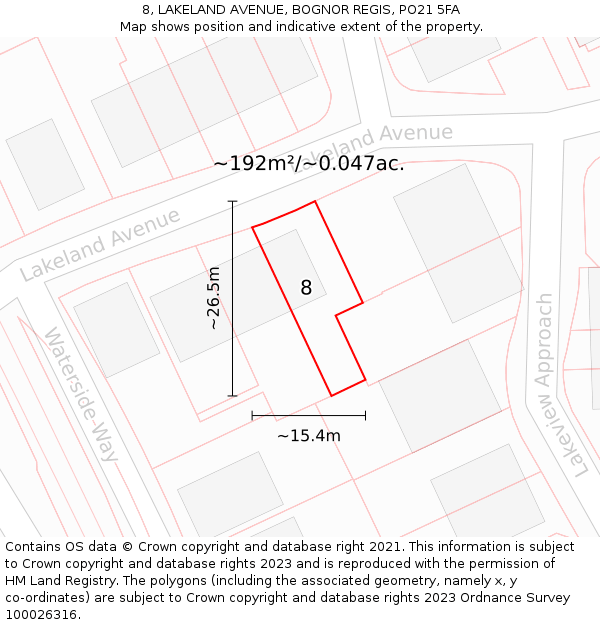 8, LAKELAND AVENUE, BOGNOR REGIS, PO21 5FA: Plot and title map
