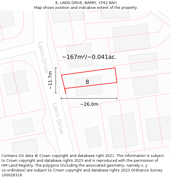 8, LAKIN DRIVE, BARRY, CF62 8AH: Plot and title map