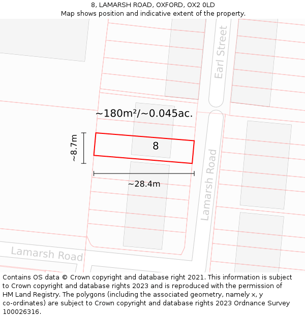 8, LAMARSH ROAD, OXFORD, OX2 0LD: Plot and title map